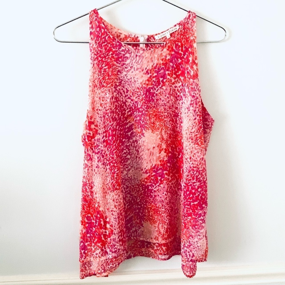 VIOLET + CLAIRE Sleeveless Crepe Blouse, Fuchsia